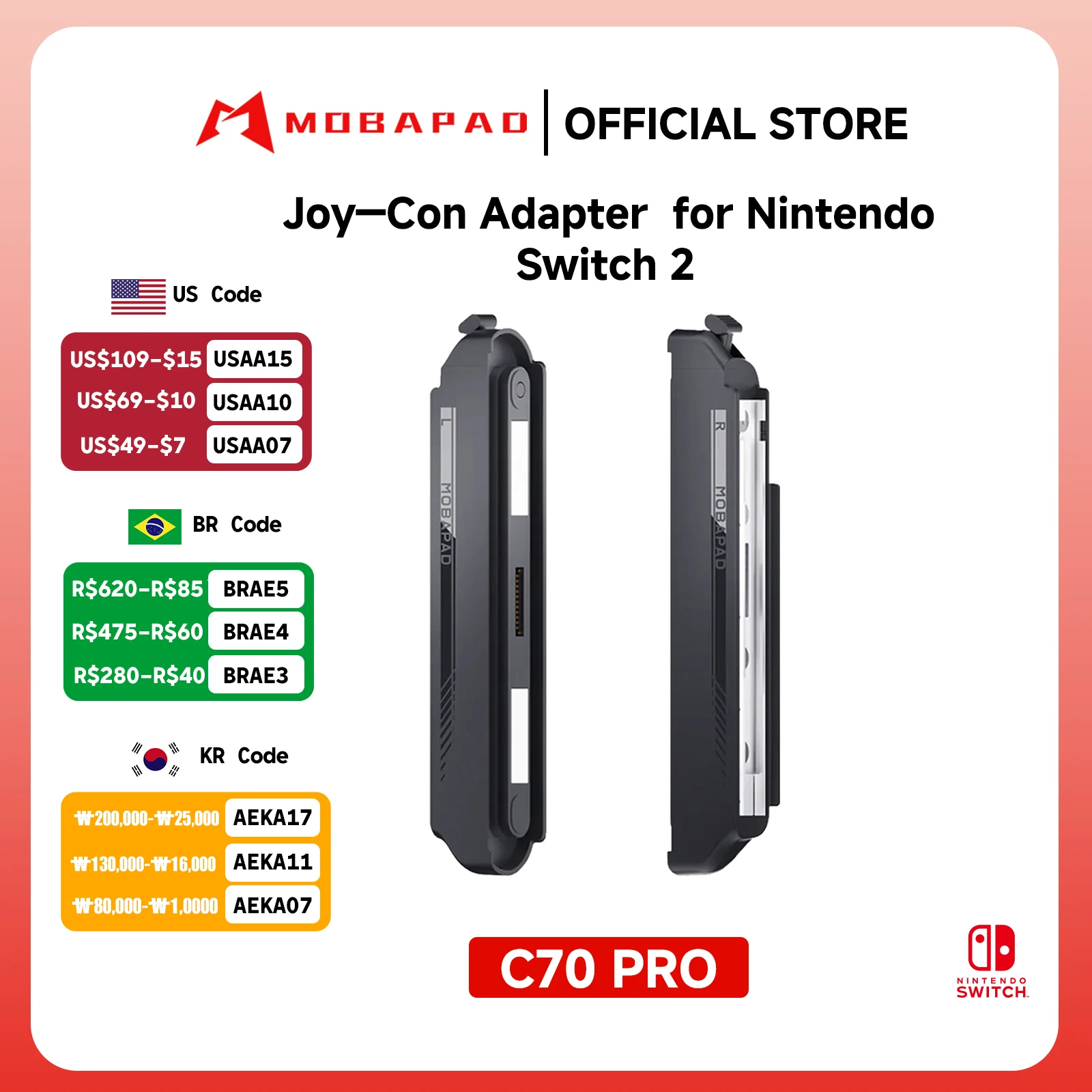 Mobapad c70 pro para adaptador joycon carregamento conveniente para switch joycon para m6 hd m6s s1 s/hd controladores no nintendo switch 2