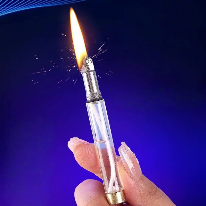 

New Transparent Large Capacity Oil Tank Grinding Wheel Open Flame Lighter Cylindrical Strip Small Portable High-quality Lighter