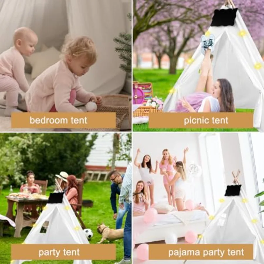 Juego de 12 Uds de tiendas tipi con pizarras pequeñas veteables y luces de cadena de 10 pies, tienda tipi plegable para juegos en interiores y exteriores para niñas