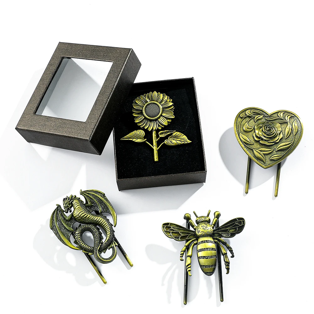 1pc Dragon King Bee Sunflower Rose Metal Bookmarks, Beautiful Gift Boxed for Book Lovers Collection, Metal Book Page Holder