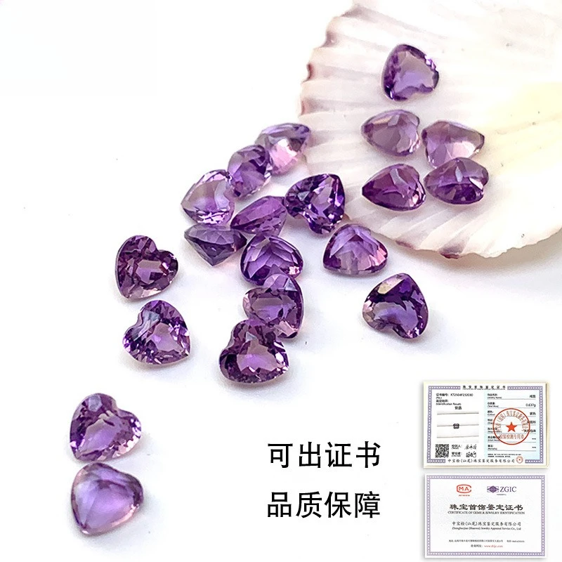

Натуральный бразильский аметист: камень-сердце с огранкой «персик» для кольца, ожерелья, ювелирных инкрустаций и украшений
