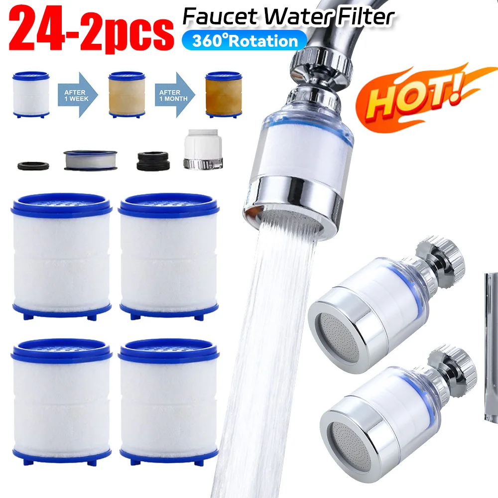 

24-2pcs Faucet Water Filter Purifier Element Household Water Filter for Kitchen Bathroom Shower 360° Remove Chlorine Heavy Metal