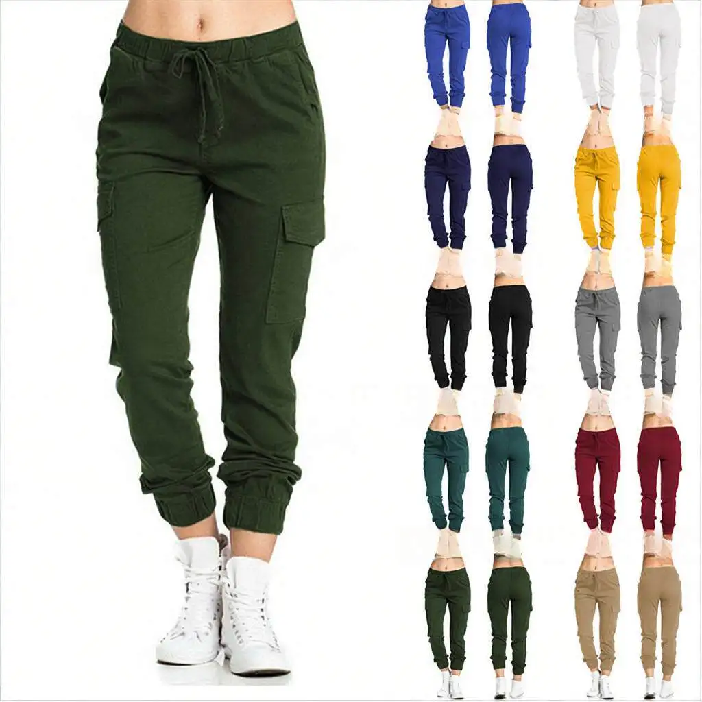 

Casual Workwear Women's Pants Elastic Waist Cord Side Pocket Long Trousers Ladies' Slim Fit Trousers Summer Collection