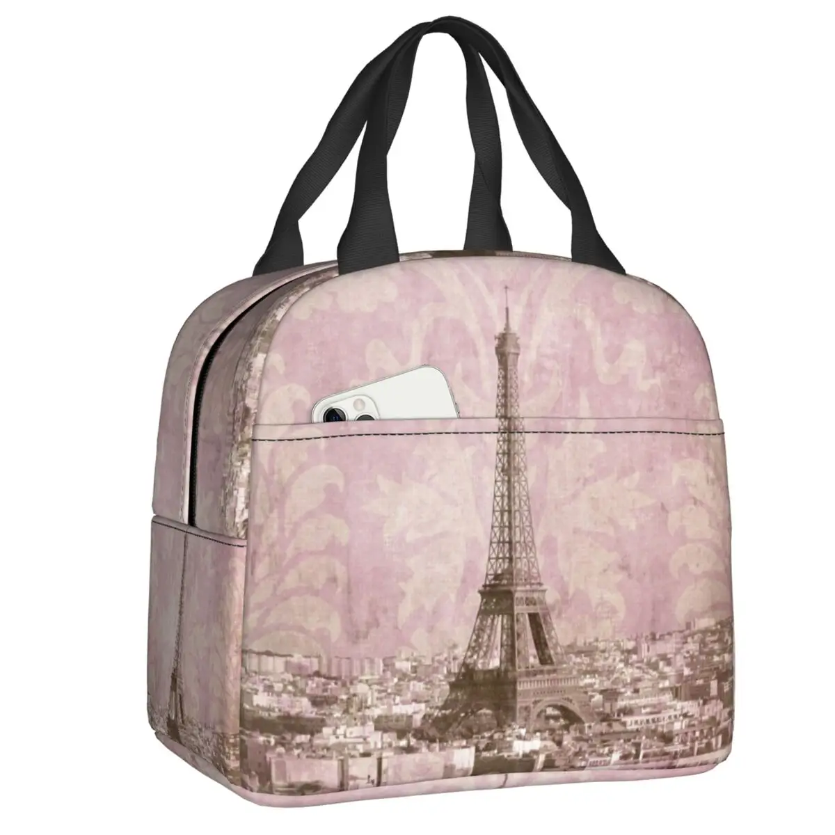 Romantic Paris Portable Lunch Box Women Multifunction Vintage Eiffel Tower Cooler Thermal Food Insulated Lunch Bag Office Work