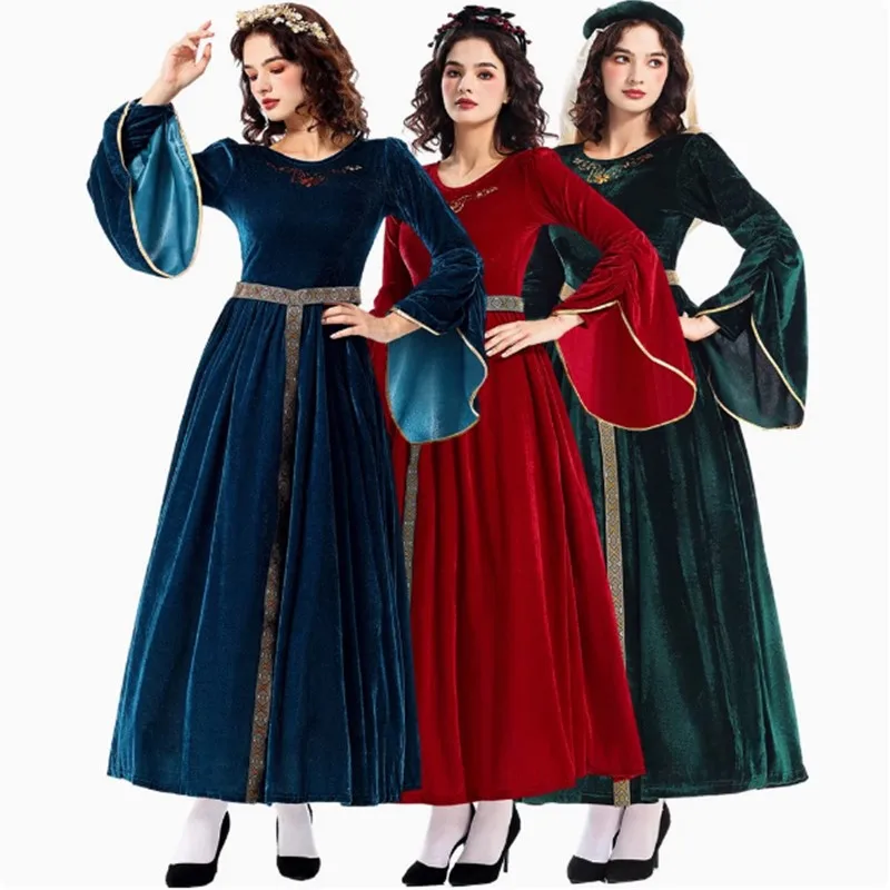 Costume da regina mediorientale con sves svasati per loween genitore-figlio danza di corte vintage fibra di poliestere 00%