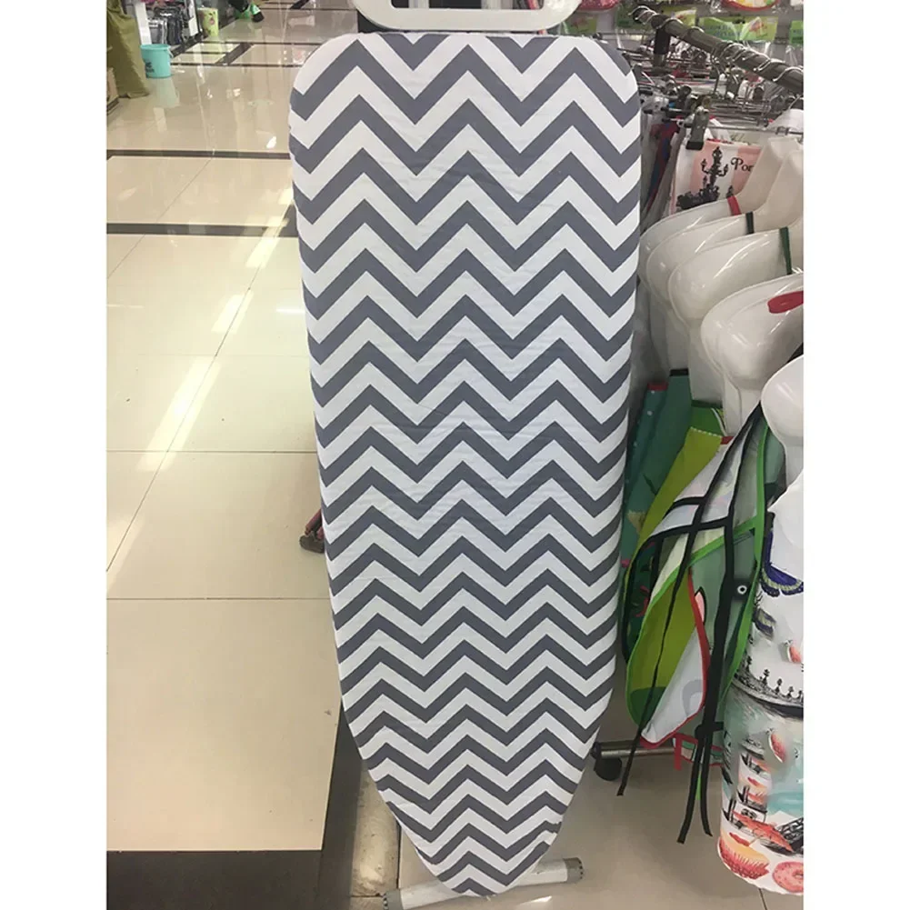 Elastic Strap Fixing Gray and White Striped Cotton Ironing Board Cover Resistant to High Temperatures 150x50cm