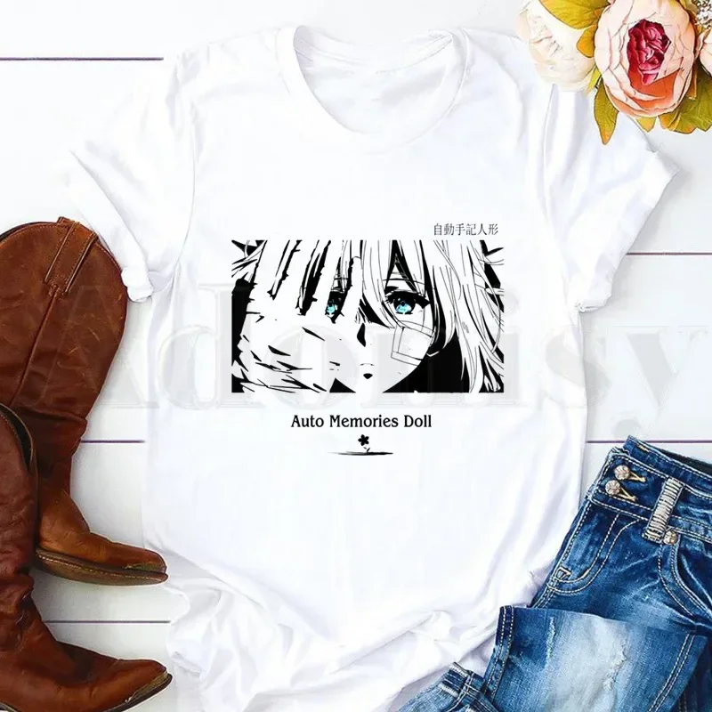 Violet Evergarden Aesthetic Cattleya Baudelaire Short Sleeve Female Tops Tees Harajuku  VintageT Shirts Women's T-shirt