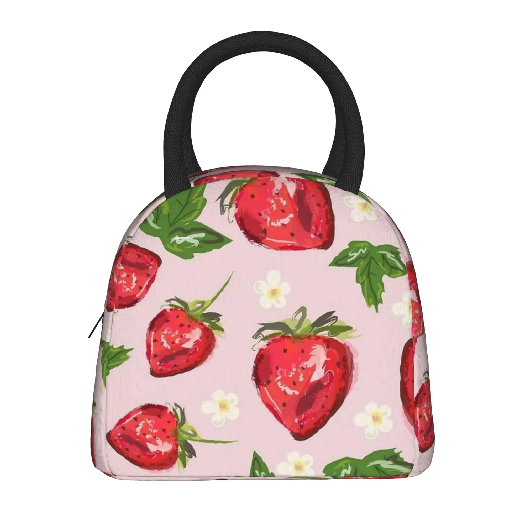 Strawberry Botanical  Insulated Lunch Bags Thermal Bag Meal Container Cute Cartoon Fruit Portable Tote Lunch Box Bento Pouch