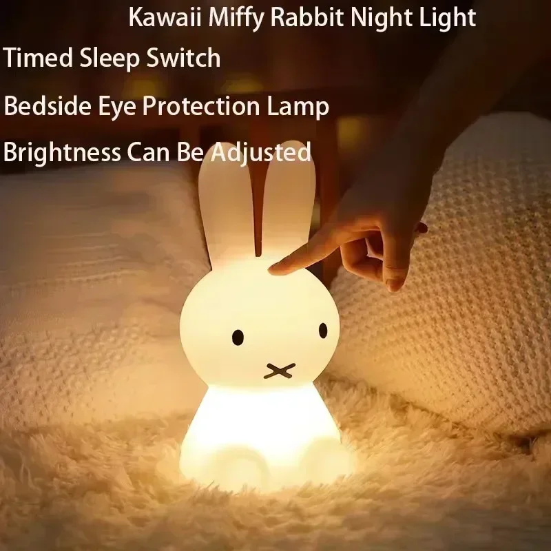 Miffy-Bonito 3D Coelho Luz Da Noite Dos Desenhos Animados, Lâmpada Anime Kawaii, Proteção para os Olhos, Lâmpada De Mesa Recarregável, Quarto Crianças Abajur