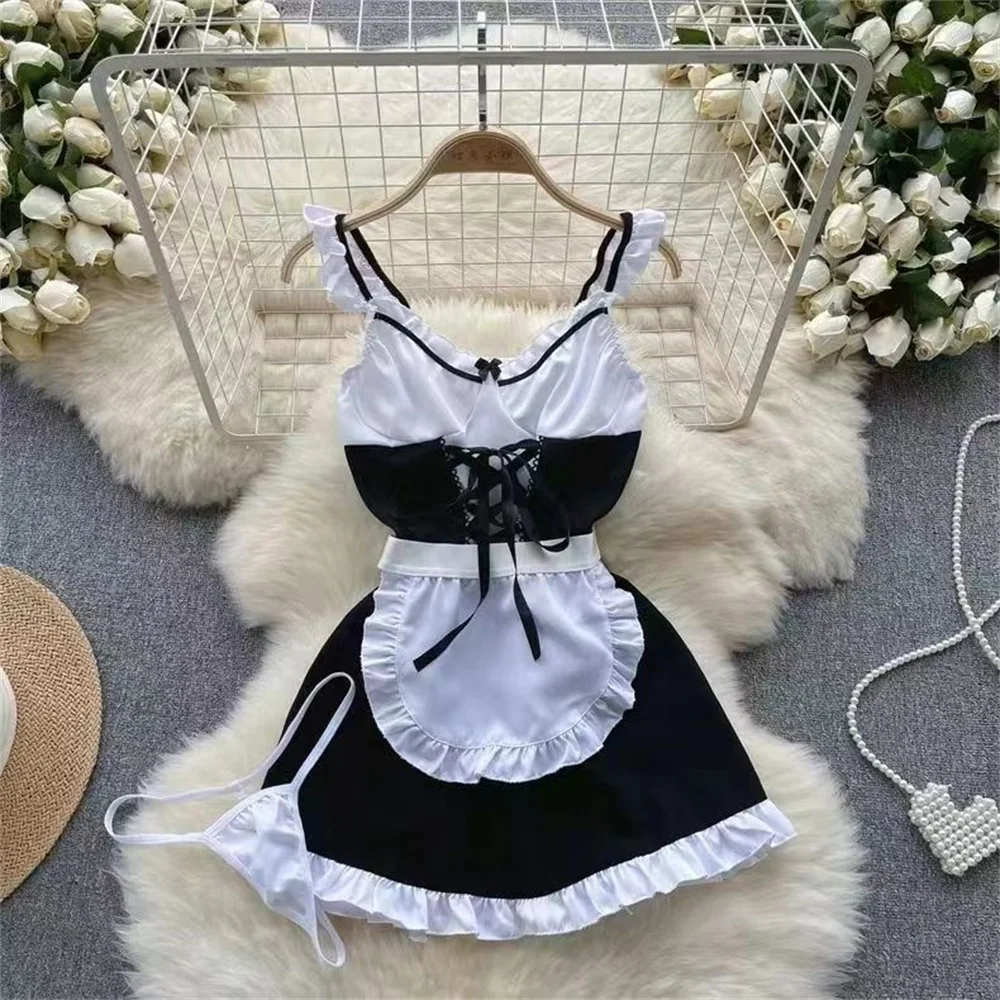 Tempt Sexy Lingerie Lace Mesh Sling Backless Lace Up Slit Shorts Sets Charm Elegant Neck Mounted Top Erotic Flower Decoration