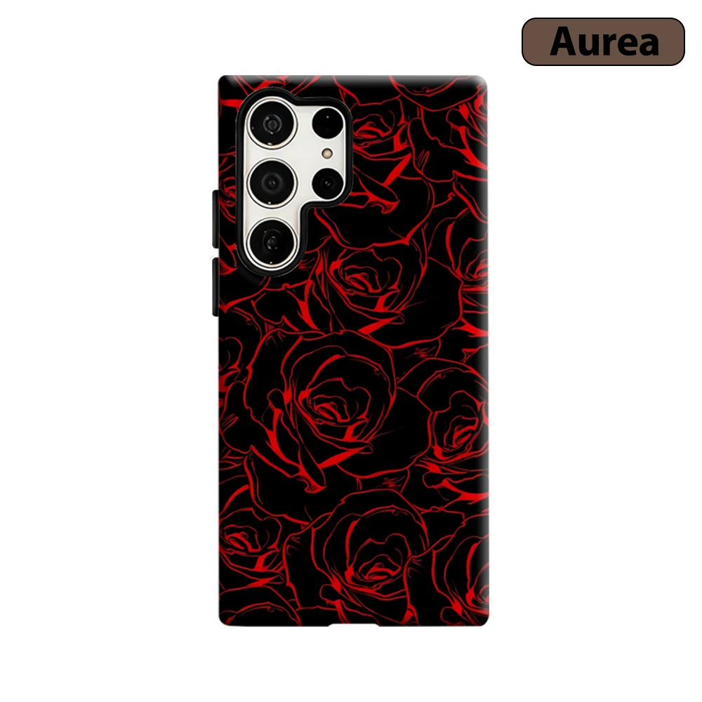 Crimson Rose Handyhülle für Samsung Galaxy S25 Ultra S24 S23 Ultra Plus Stoßfeste Doppelschicht Robuste Rückabdeckung