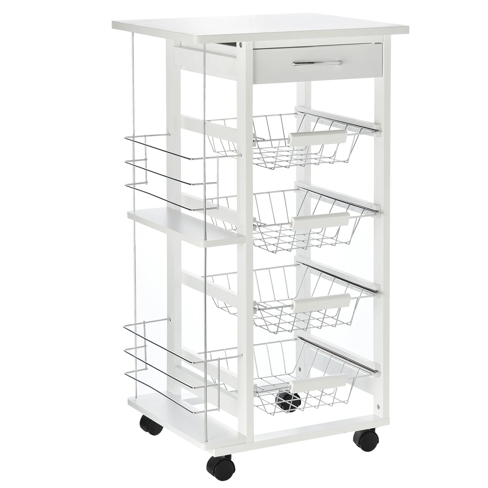 HOMCOM 5 tier kitchen cart with drawer racks baskets wheels