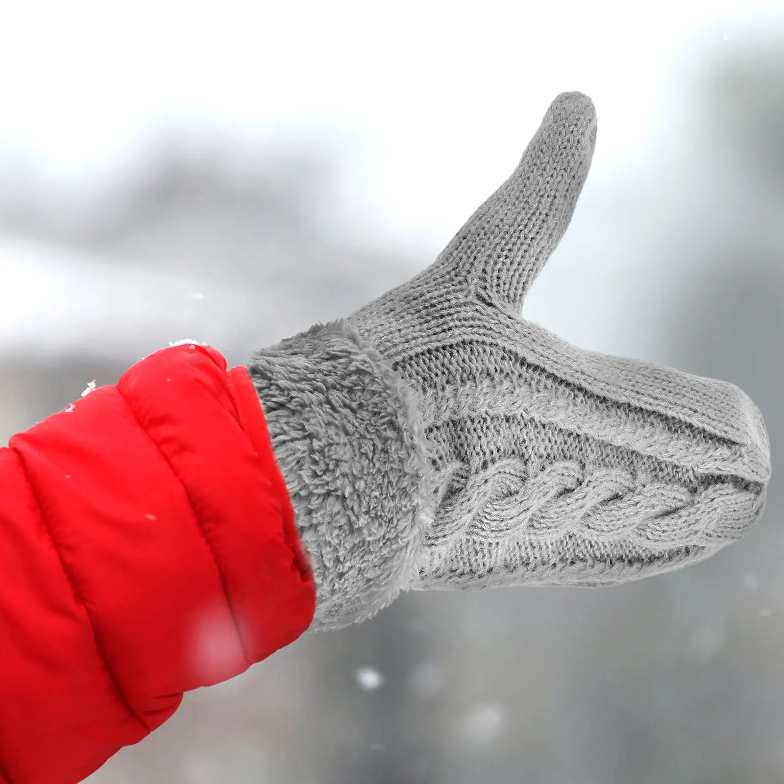 

1 пара зимних перчаток, ветрозащитные толстые вязаные перчатки, теплые варежки для активного отдыха, путешествий, катания на лыжах, сноуборде, коньках, уличные варежки