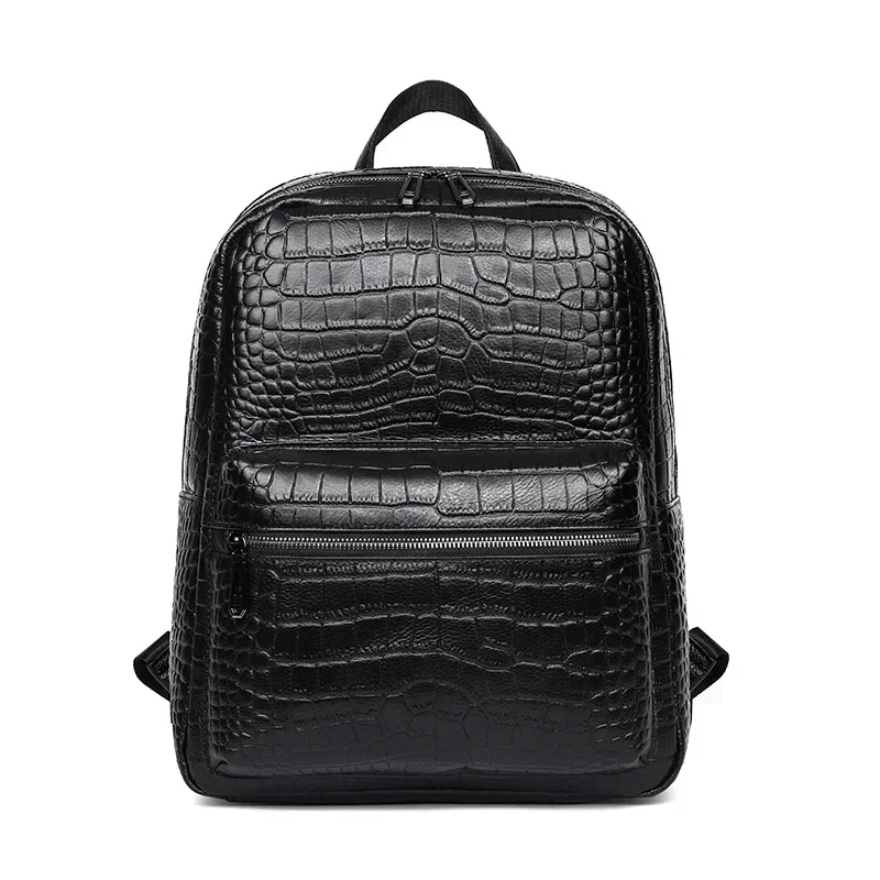 

New Fashion Cow Genuine Leather Men Backpacks Real Natural Leather Student Backpack Boy Luxury Alligator Computer Laptop Bag