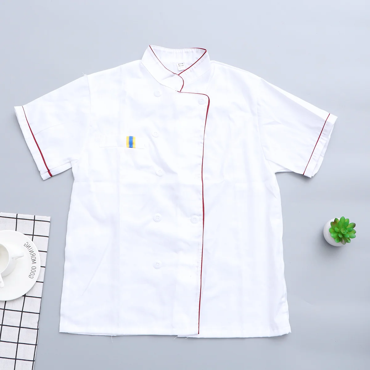 Short Sleeve Chef Jacket Casual Loose Clothing Catering Jackets Shirt M Coat White Miss