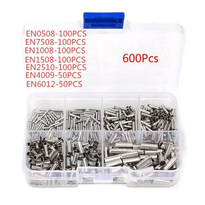 600pcs Wire End Ferrules Assortment Uninsulated Cable Sleeves Set Wire End Ferrules Set Mix Size for Wire Connection