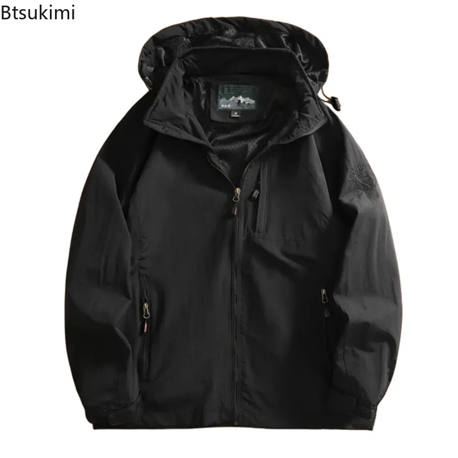 New Men's Outdoor Hiking Sports Casual Jackets Spring Autumn Multi Pockets Waterproof Windbreaker Coats Men Loose Hooded Jackets