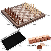 Children's Top Grade Wooden Chess Set, Walnut Chessboard, Folding, Solid Wood Pieces