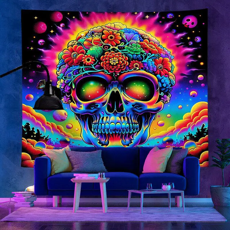 VIKAMA Skull Tapestry 4-in-1 Psychedelic Floral DJ Astronaut Wall Hanging for Decor Wall Hanging Tapestry Home Decor