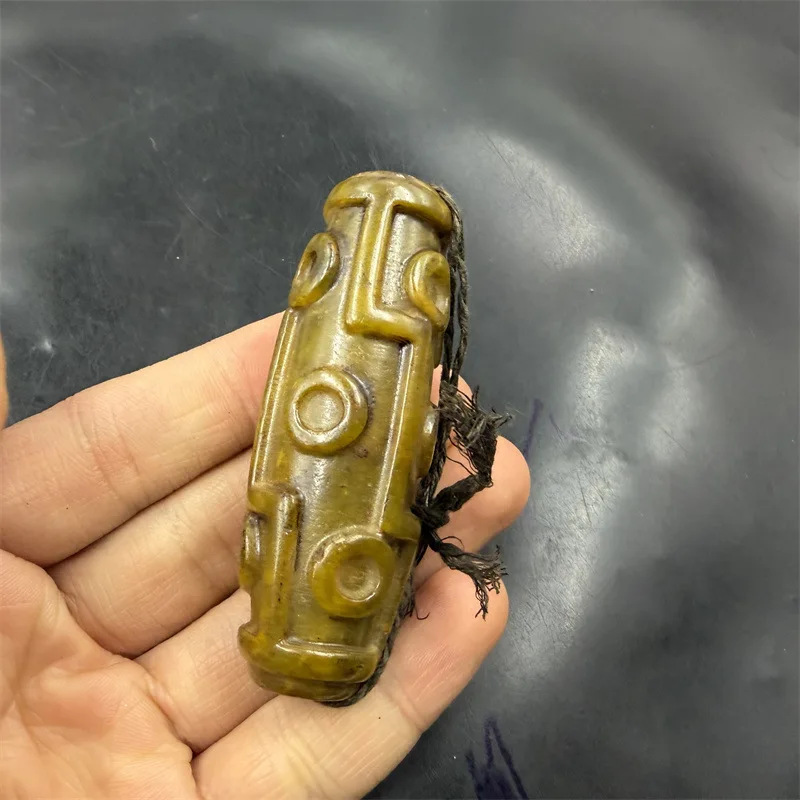 Vintage-Style, Distressed 75Mm Nine-Eye Dzi , , Antique Jade Tube Bead