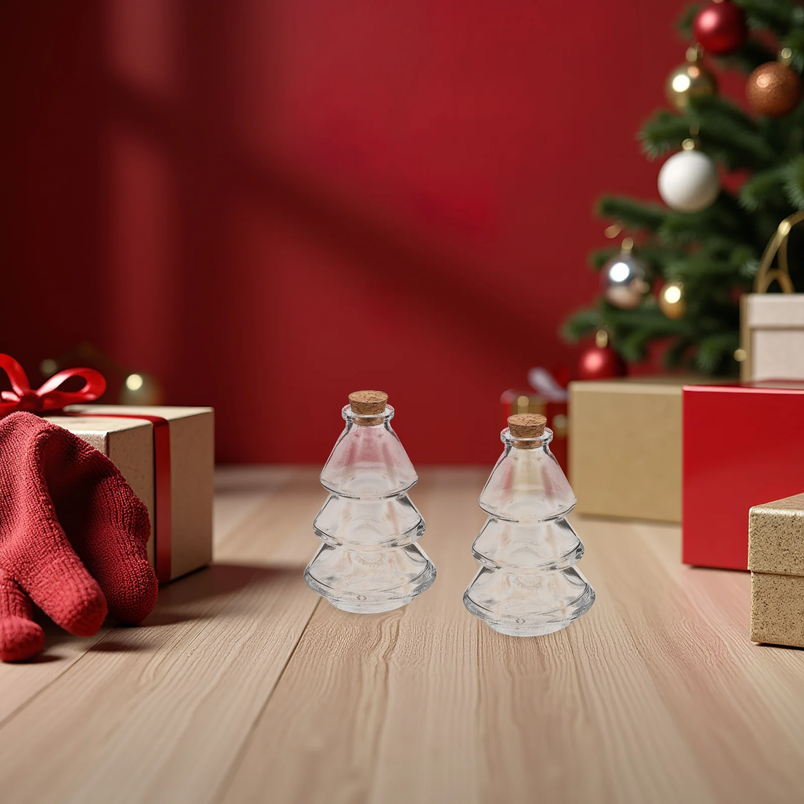 

2pcs Christmas Tree Shaped Glass Bottles 90Ml Mini Transparent Wishing Bottle For Holiday Party Decoration Diy Craft Message Jar