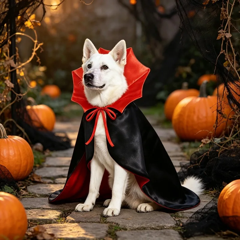 2026 Rot-Schwarzer Verstellbarer Vampir-Umhang für Kleine und Mittelgroße Hunde und Katzen, Halloween-Kostüm, Cosplay-Party, Foto-Requisite – Detail 6