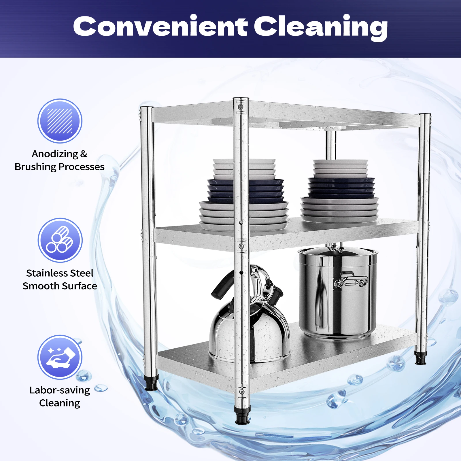 Stainless Steel 3 Tiers Kitchen Shelf Shelving Rack Restaurant Shelves Stainless Steel Rack for Family Kitchens Restaurants