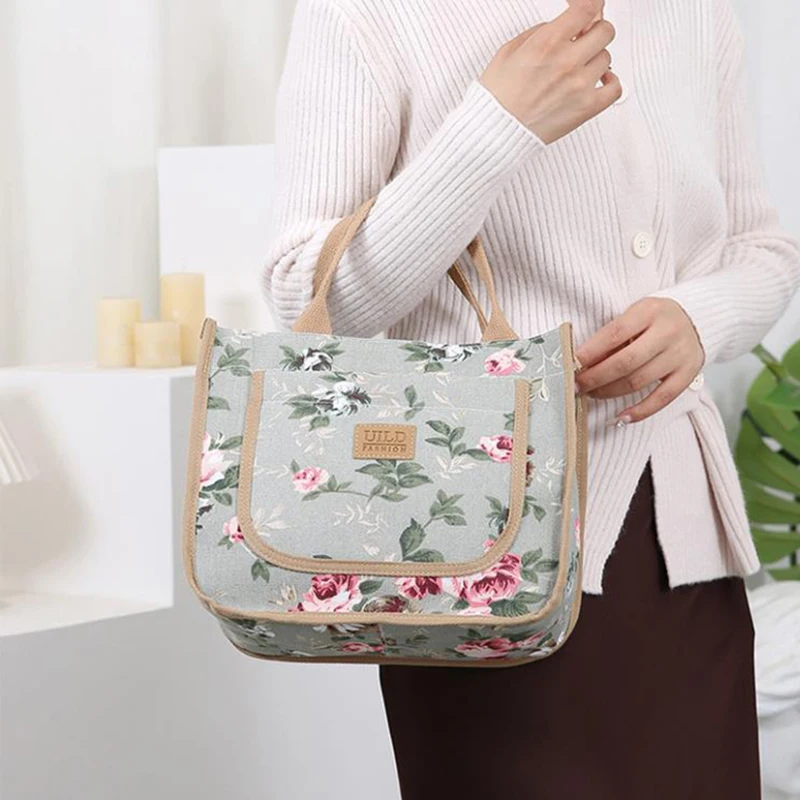 Fashion Simple Ethnic Style Flower Print Handbag Office Worker Commuter Bento Tote Bag Women's gifts