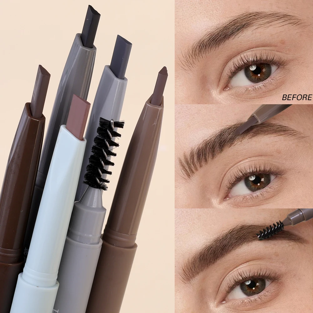 Matte Waterproof Eyebrow Pencil Lasting Natural Black Brown Brow Makeup Automatic Triangle Eyebrow Pencil with Brush Cosmetics