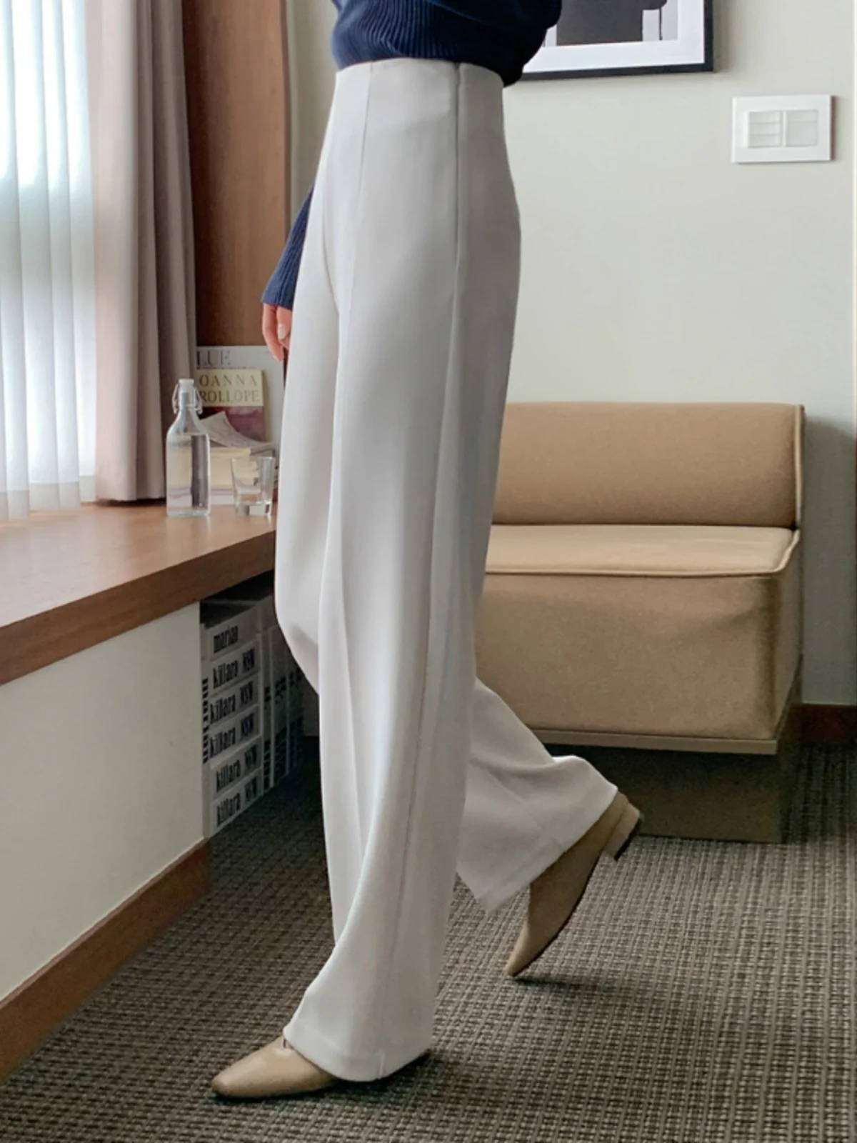 

High Waist Drapey Wide Leg Pants Women's Spring Autumn Small Size Commute Profional Suit Pants Loose Straight Narrow Versi...