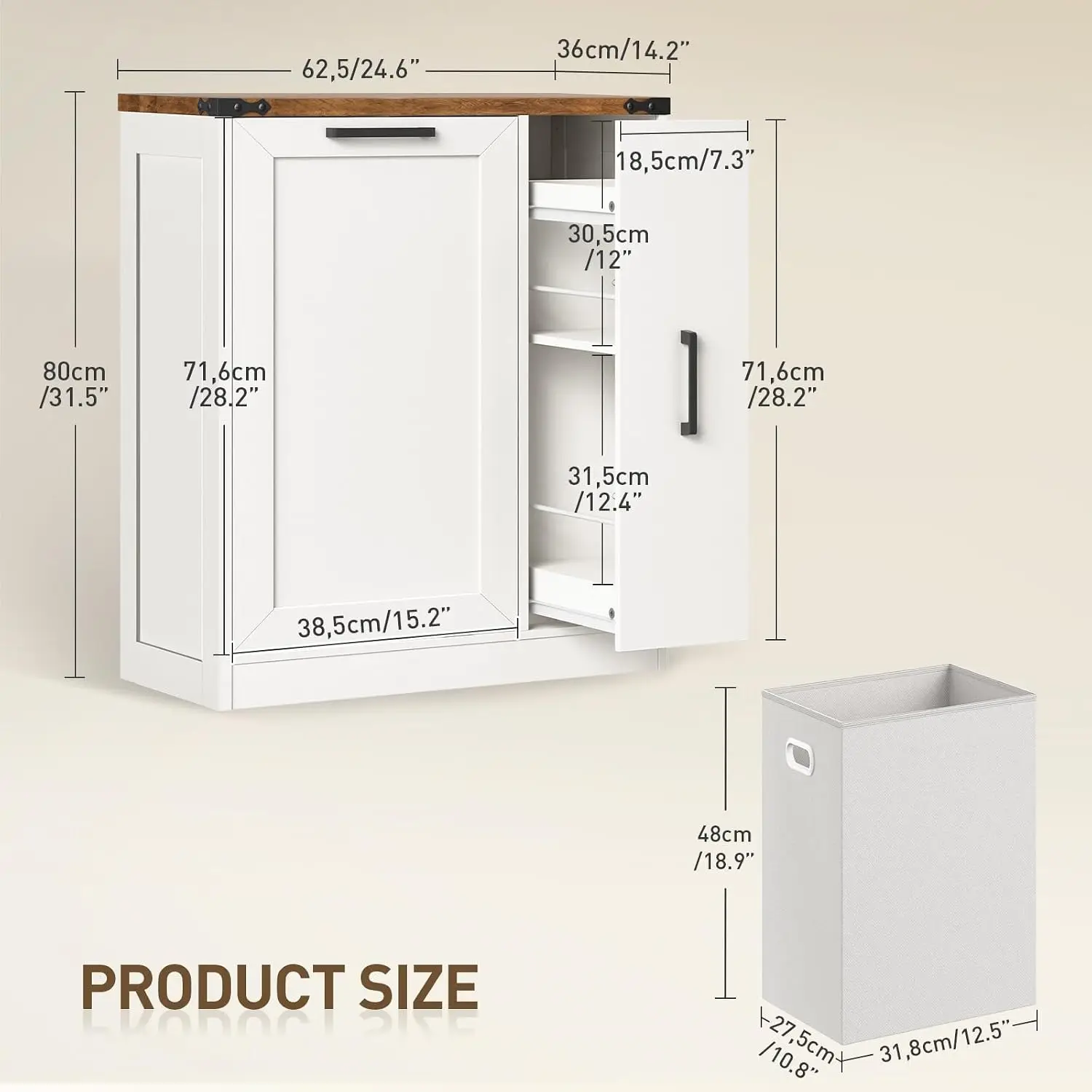 Tilt Out Laundry Hamper Cabinet, 11.1 Gallon Hidden Laundry Sorter Cabinet with Pull-Out Storage Shelves, Customized