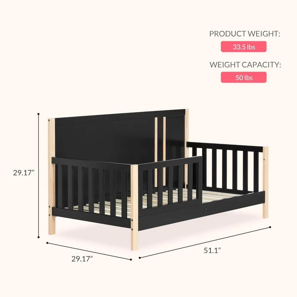 Toddler Bed in Matte Black Vintage, JPMA & Greenguard Gold Certified, Crafted with Sustainable New Zeala