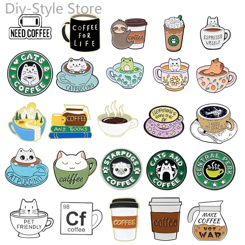 

Coffee Cup Brooch Cat Brooch Coffee Brooch Coffee Shop Waiter Brooch Alloy Enamel Kitten Accessories Brooch Badge Lapel Pin
