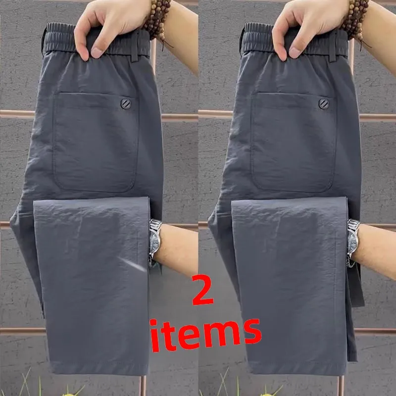 Ice Silk Thin Casual Pants Men's Loose Straight Work Trousers Summer Breathable Lightweight Trousers Youth Faion Straight Leg