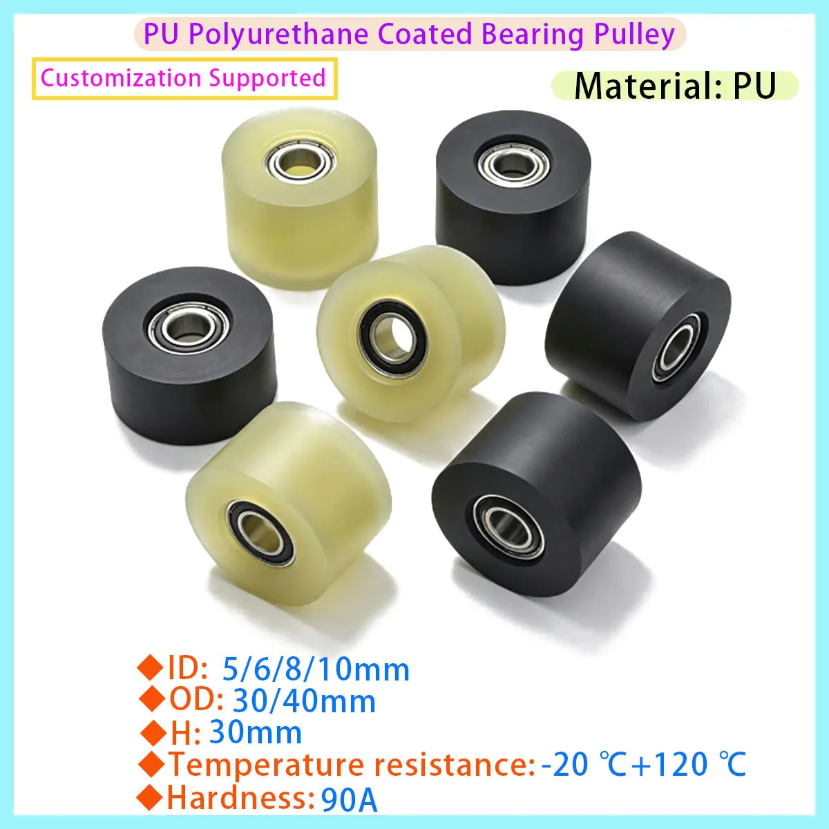 PU Soft Rubber, Polyurethane Guide Rail, Rubber Coated Bearing Pulley, Mask Press Wire 30mm Roller
