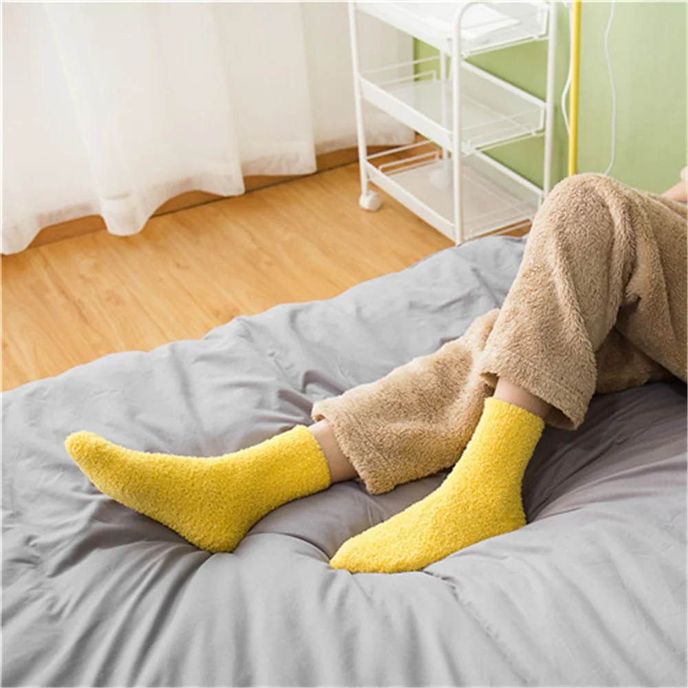 Women's Bed Socks Pure Candy Color Fluffy Warm Winter Christmas Gift Soft Floor Home Coral Fleece Velvet Socks Dropship view 6