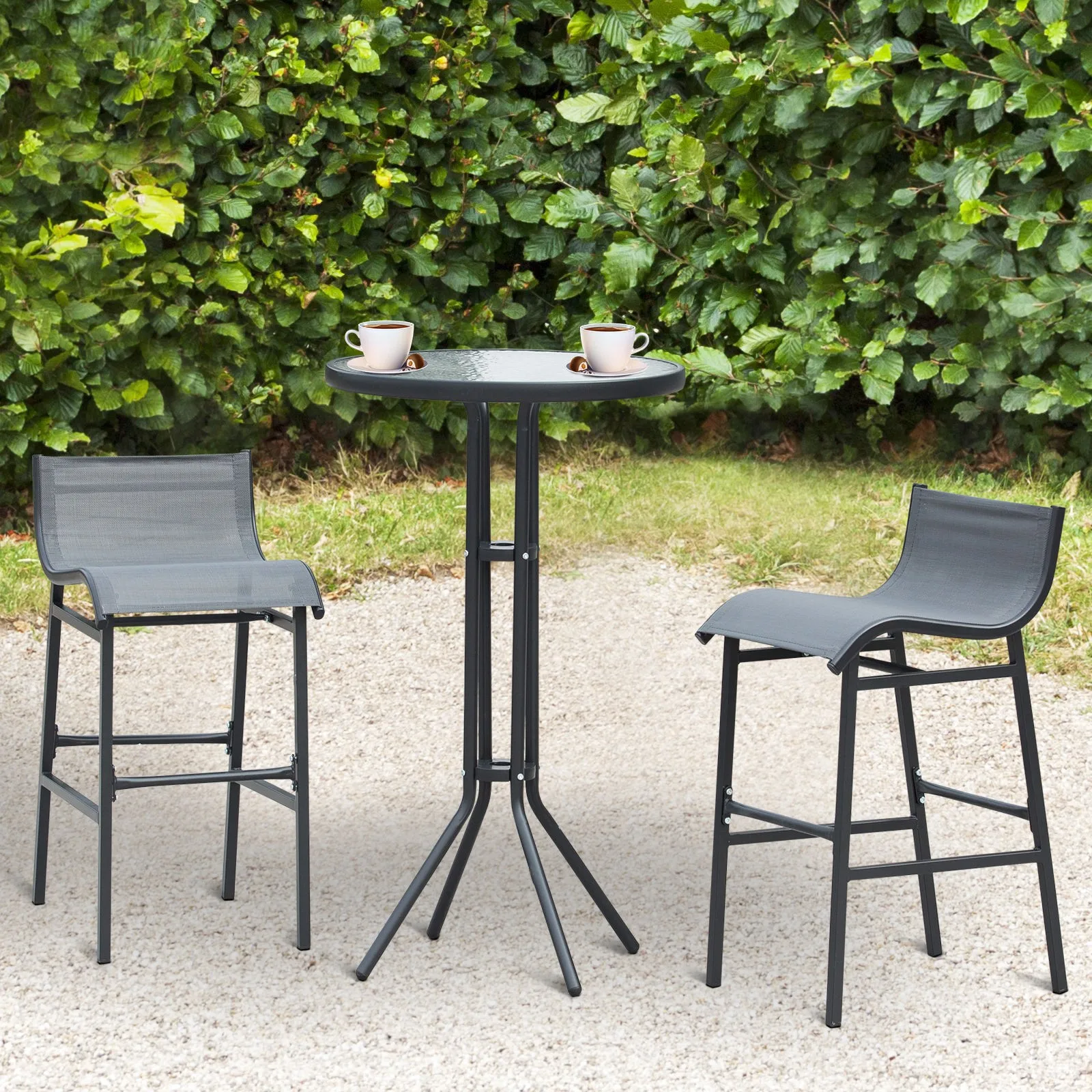 

3pc Outdoor Patio Bar Table Chairs Bistro Set Garden Pool Backyard Furniture