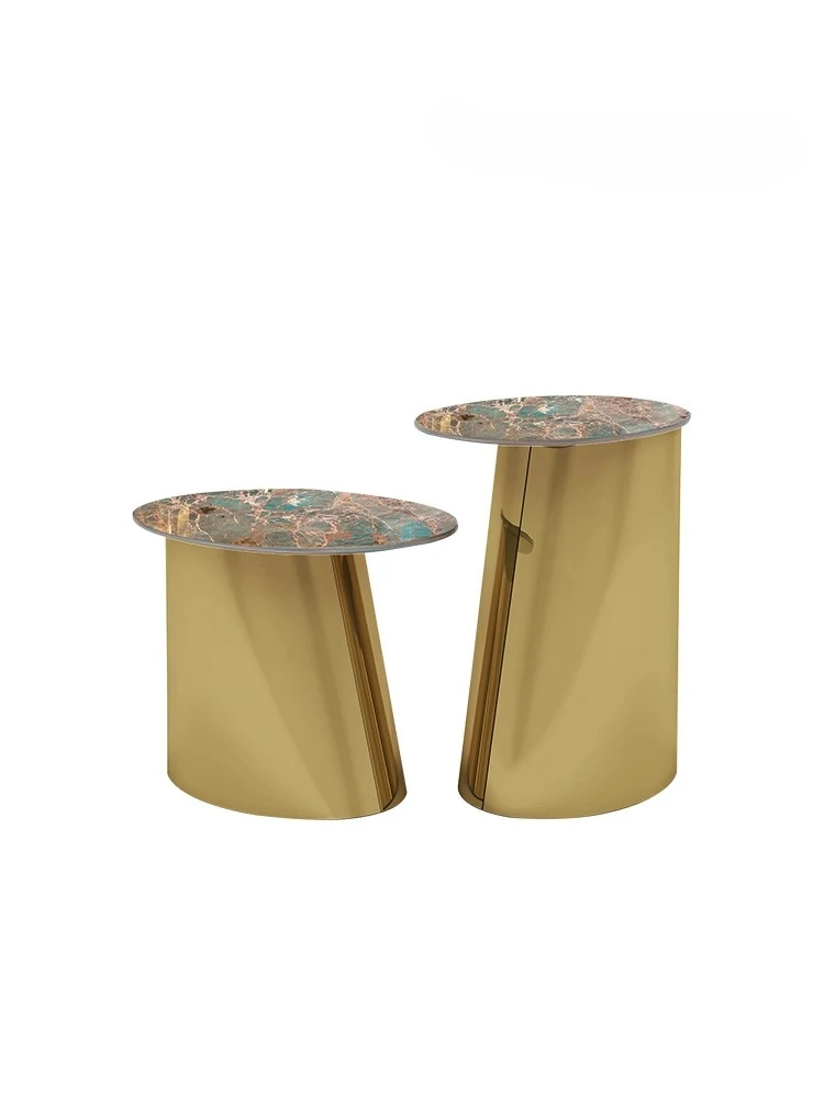 

Modern Light Luxury Stone Plate Stainless Steel Advanced Coffee Table Living Room round Art Corner Table Combination Side Table