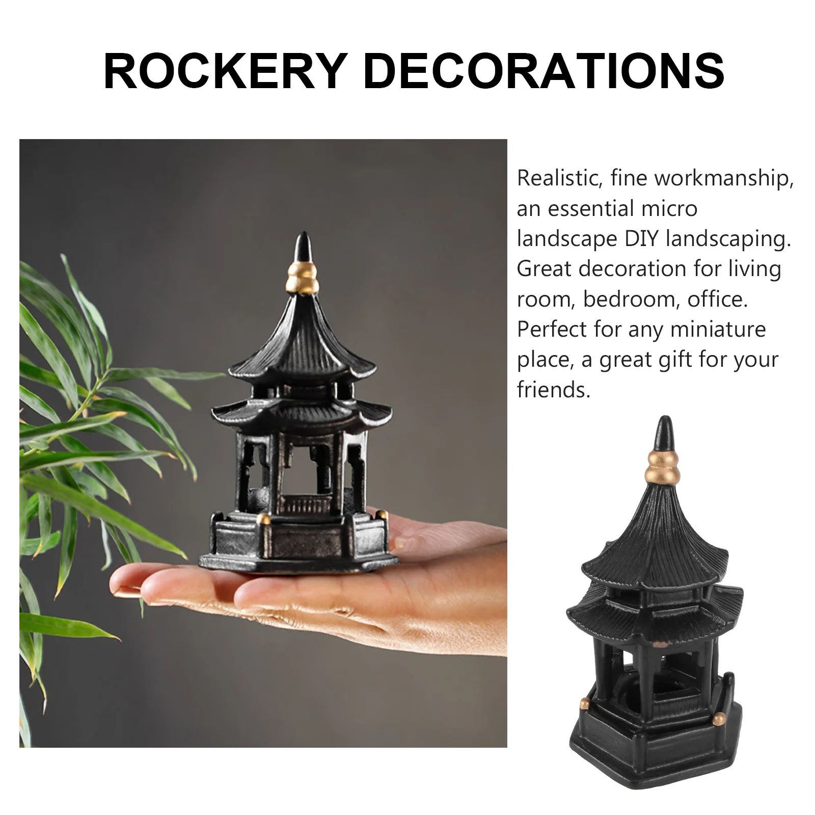 

1Pcs Hexagon Pavilion Micro Landscape Decor Creative Ceramic Craft Black Desktop Bonsai Flowerpot Gardening Landscaping Supply