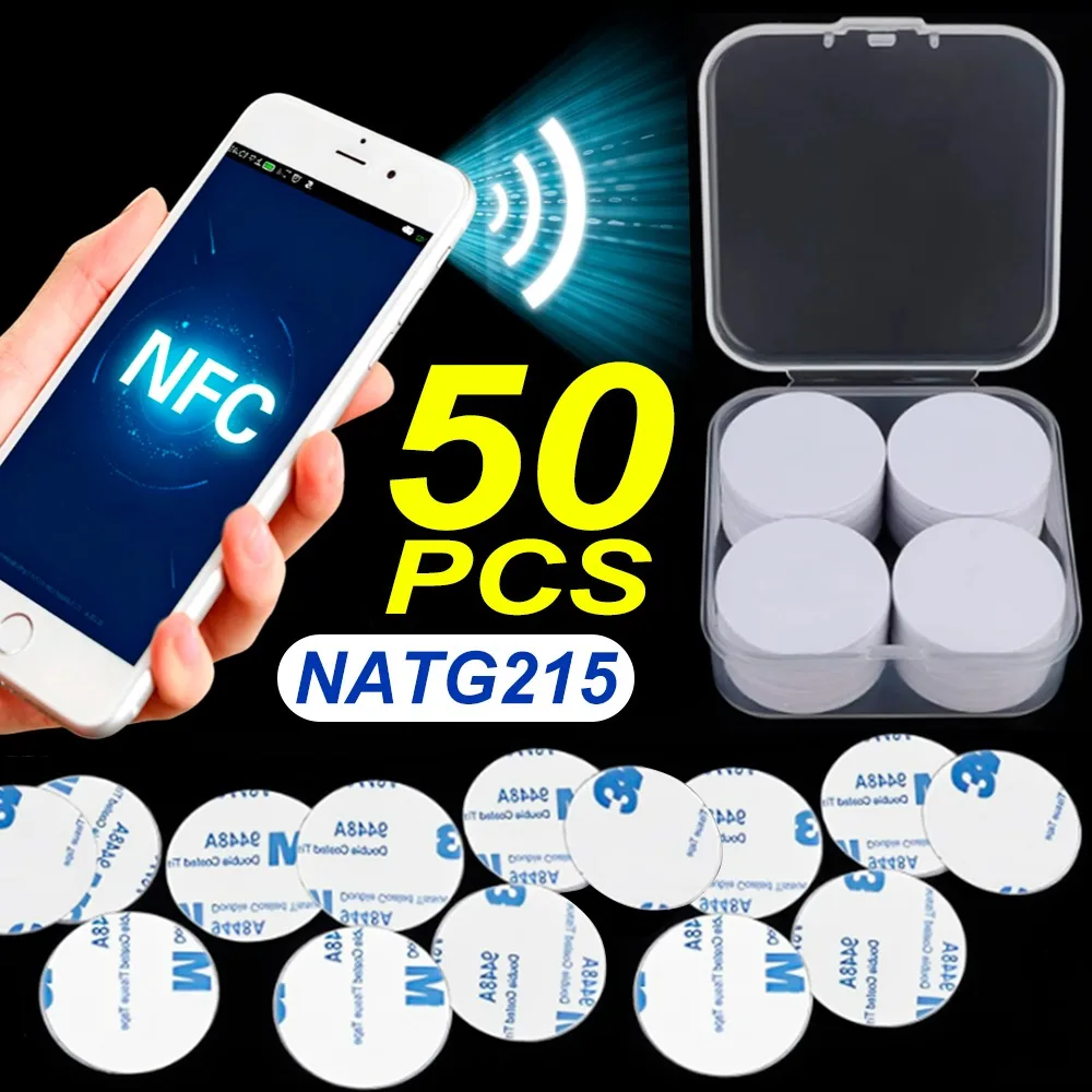 2-50Pcs NFC215 White/Black NTAG215 NFC Round Small Round Coin Cards 25mm 13.56MHz 504 Bytes Smart Labels for NFC Phones Games
