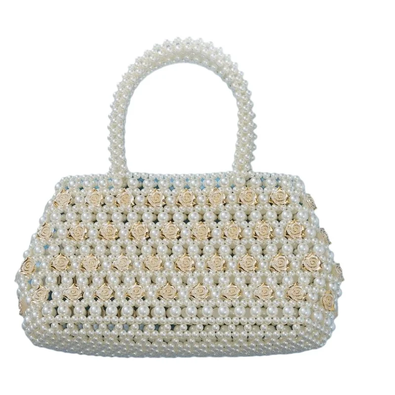 

Handmade Beaded Pearl Bag Flower Tote Handbag Evening Party Wedding Gift Shoulder Purse Vintage