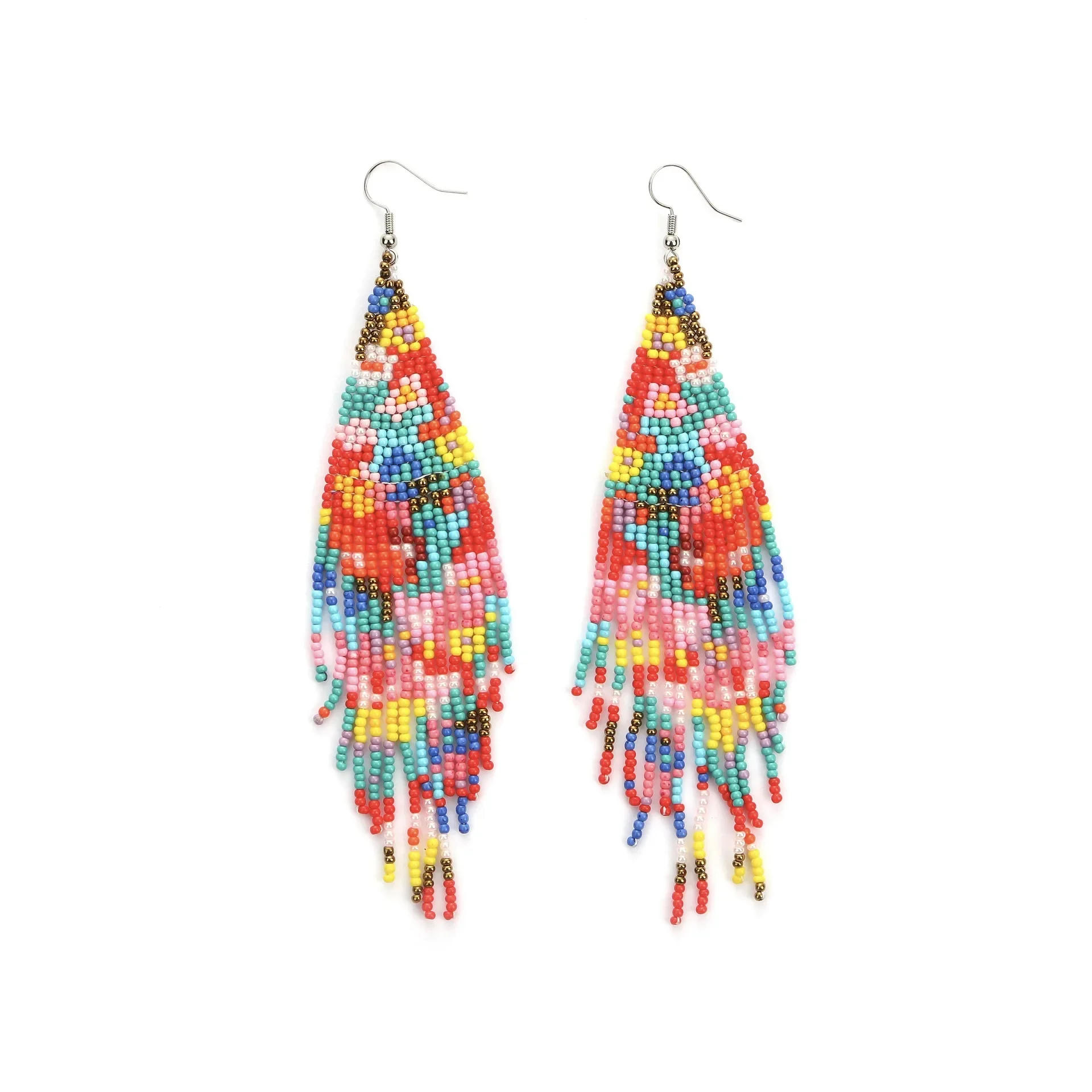 

Rice Bead Earrings Hand weaving Beaded flower Simplicity Pearl rice Retro Bohemia geometry alloy ma'am Tassel Earrings