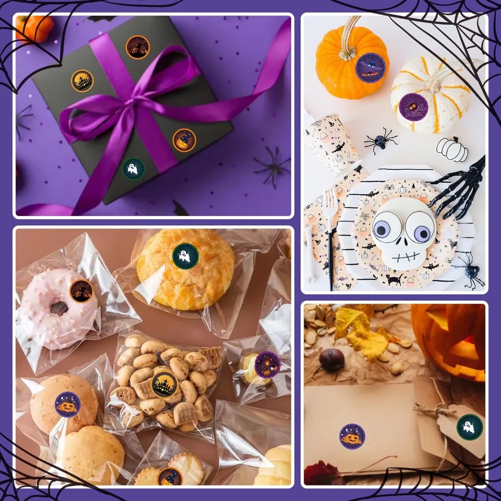 500pcs/Roll Halloween DIY Pumpkin Sticker Horror Cartoon Round Sealing Stickers PVC Laptop Decals Decoration Stiker Reward Gift