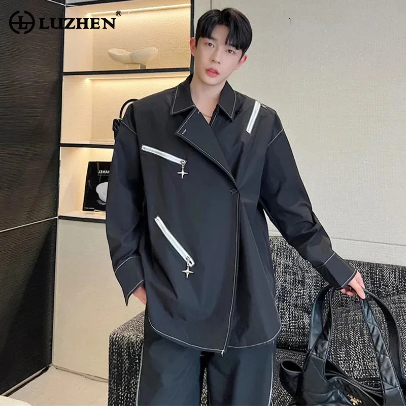 

LUZHEN Zipper Decorate Design Personalized Stylish Long Sleeve Shirts Original New Fashion Handsome Korean Men's Blouses LZ4593