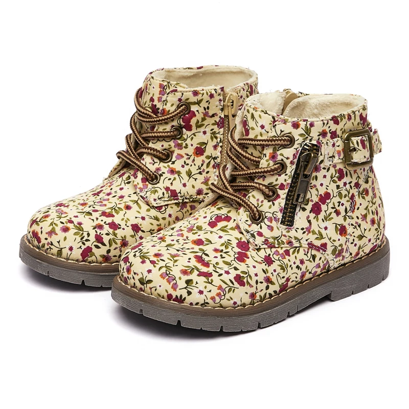 

Детские ботильоны с флористическим принтом на молнии для девочек, детские сапоги на шнуровке