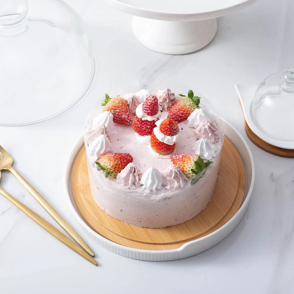 

1Set Cake Glass Cover Rotating Wooden Tray Cake Plate Food Safe Dessert Serving Baking Plate Tray with Glass Lid