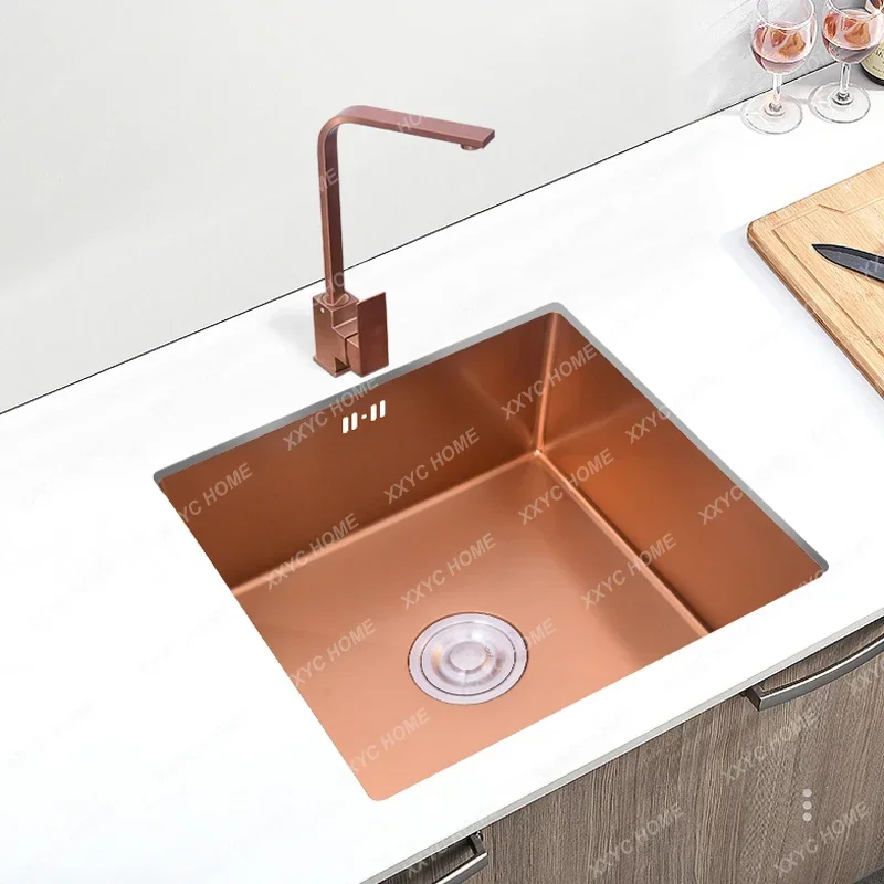 Rose Gold Kitchen Sink Stainless Steel 304 Above Counter Or Undermount Installation Large Single Slot Wash Basin Golden Fauce