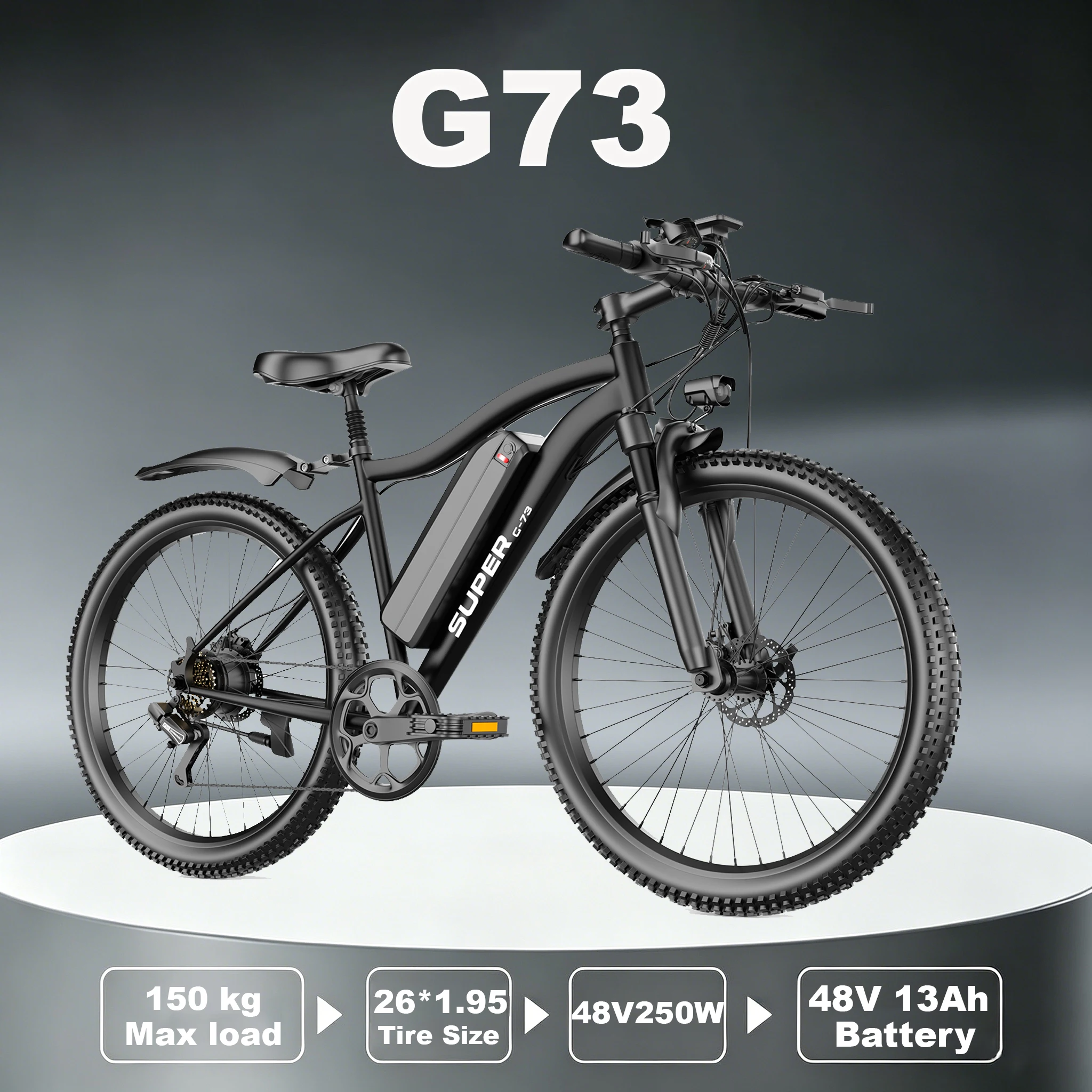 Vélo électrique 250W pour adultes, 48V 13AH longue portée, vélo électrique 26 pouces avec cadre en acier carbone, max. Capacité de charge de 150 kg, vitesse de 25 km/h – idéal pour les zones urbaines et les terrains légers