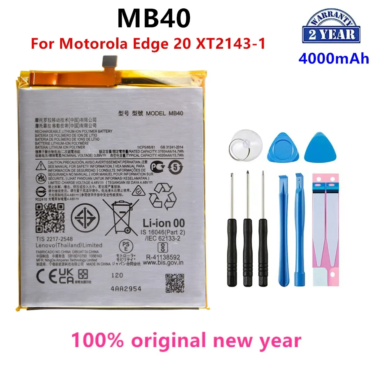 

100% Original MB40 4000mAh Battery For Motorola Edge 20 XT2143-1 Phone Batteries+Tools.