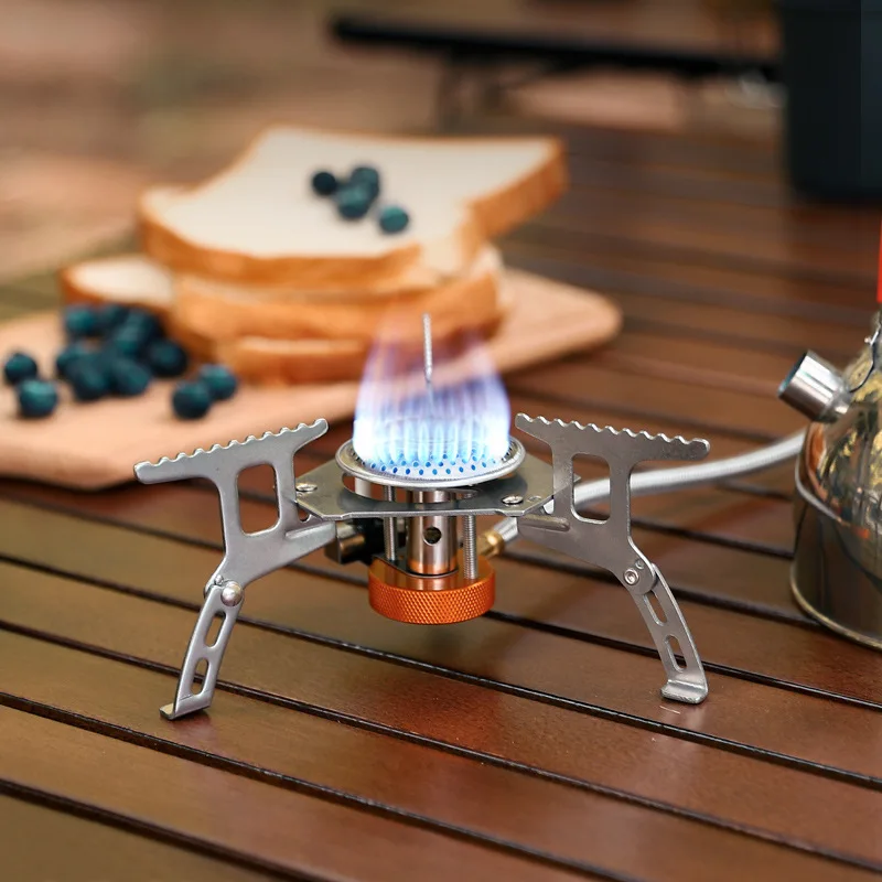 Outdoor Portable Manual Camping Stove One-piece Stainless Steel Butane Gas Flat Tank Folding Electronic Ignition Burner Simple